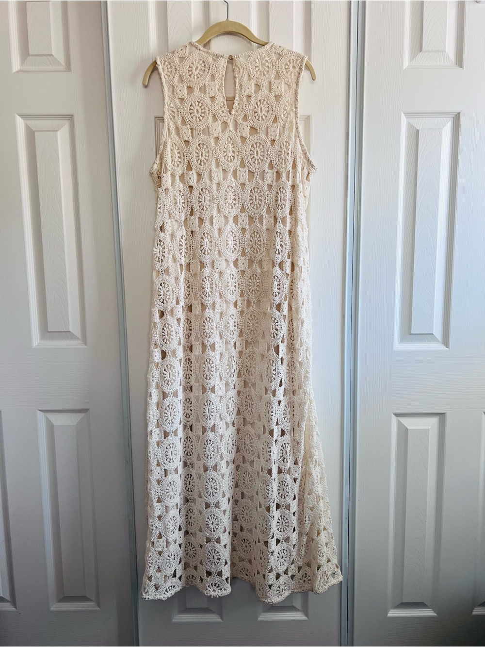 Vince Camuto Ivory Crochet Lace Maxi Dress Lined Sleeveless XL Boho Wedding - Picture 2 of 11